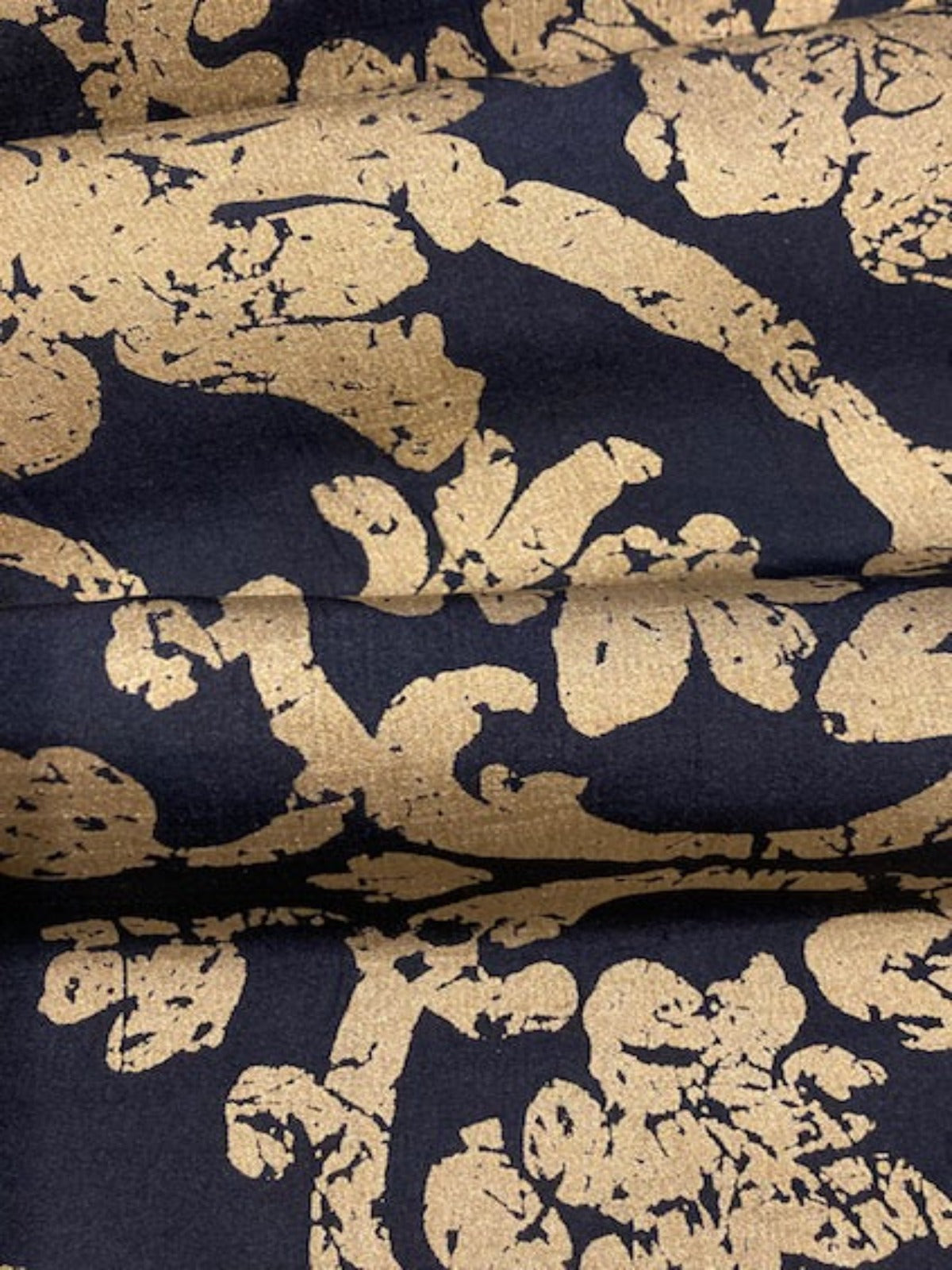 Gold Print on Black Silk Dupion ( Lightly Slubbed)