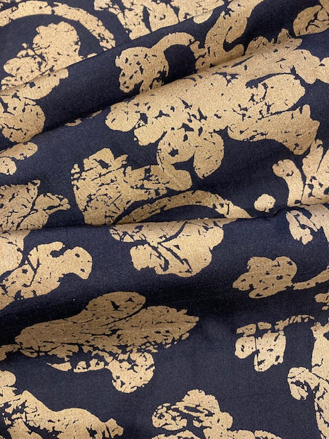 Gold Print on Black Silk Dupion ( Lightly Slubbed)