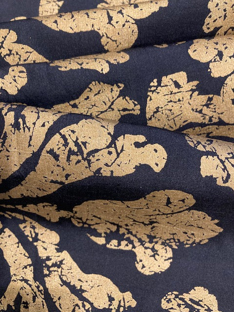 Gold Print on Black Silk Dupion ( Lightly Slubbed)