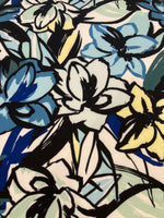 Blue & Lemon Broad Brushstroke Flowers on Jersey
