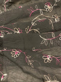 Fuschia/Ivory Embroidery on Crushed Black Chiffon