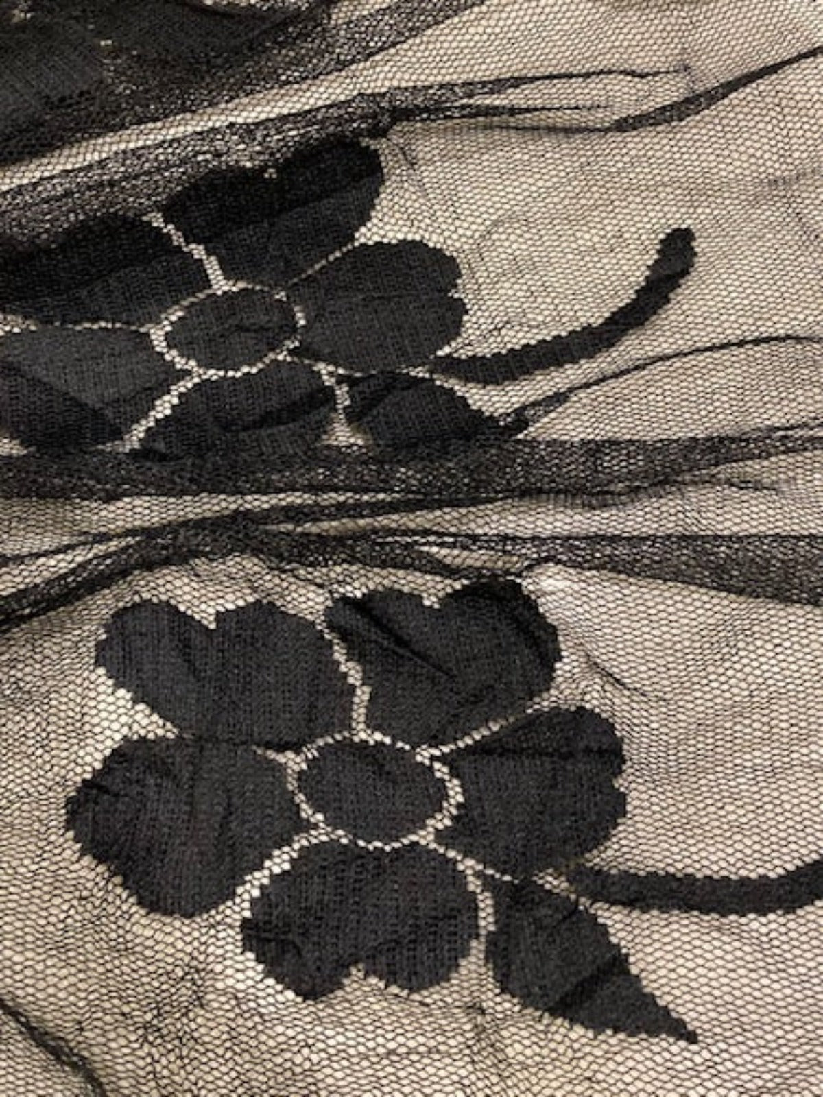 Black Flower Jacquard on Open Mesh
