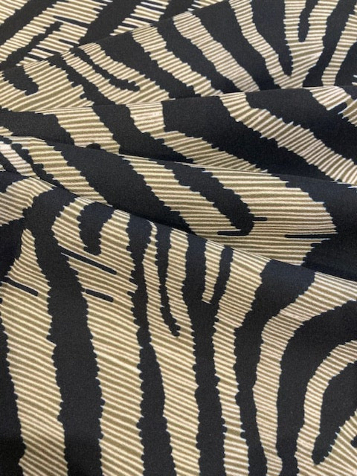 Black with Green Tinge Abstract Zebra Print on Crepe De Chine
