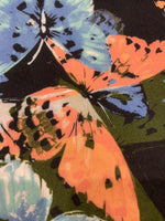 Coral & Green Butterflies on Black Viscose