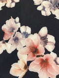 Blossom/Coral Flowers on Dark Navy Scuba feel Knit