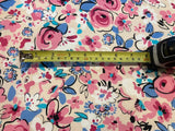 Pink/Blue Flowers on Ivory Cotton Sateen