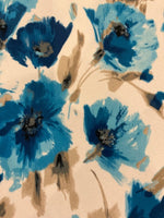 Turquoise Poppies on Ivory Crepe De Chine