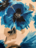 Turquoise Poppies on Ivory Crepe De Chine