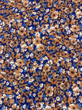 Blue & Burnt Orange Flowers on Cotton Poplin