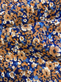 Blue & Burnt Orange Flowers on Cotton Poplin