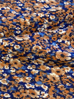 Blue & Burnt Orange Flowers on Cotton Poplin