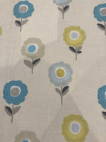 Lime/Aqua Individual Flower on Ivory Cotton Furnishing