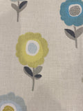 Lime/Aqua Individual Flower on Ivory Cotton Furnishing