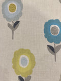 Lime/Aqua Individual Flower on Ivory Cotton Furnishing