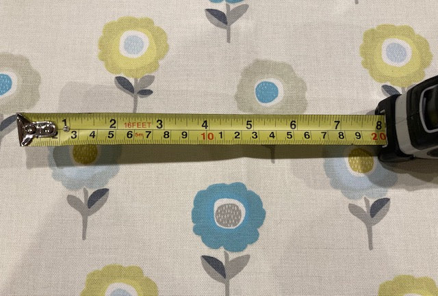 Lime/Aqua Individual Flower on Ivory Cotton Furnishing