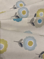 Lime/Aqua Individual Flower on Ivory Cotton Furnishing