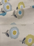 Lime/Aqua Individual Flower on Ivory Cotton Furnishing