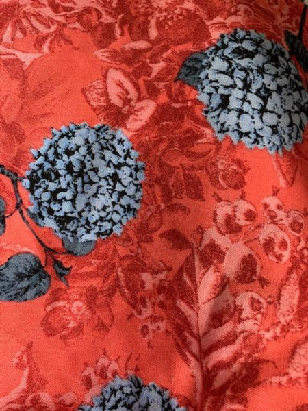 Blue Flower on Bright Coral Viscose
