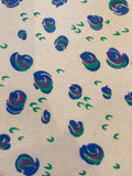 Blue/Green Abstract Rose Print on Silver Cotton Poplin