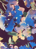 Blue Watercolour Flowers on Plum Silky Satin