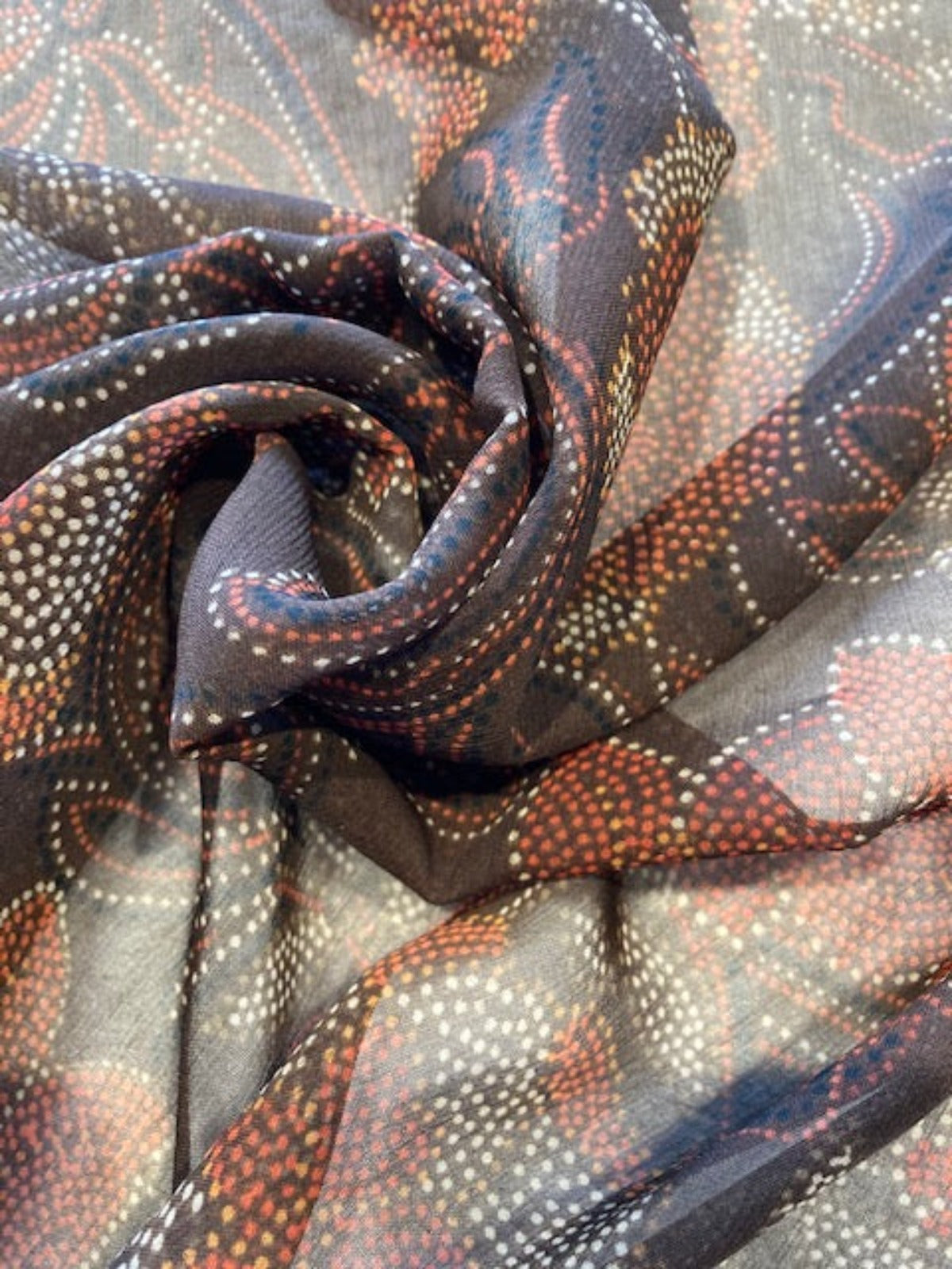 Orange / Brown dot Print on Chiffon