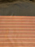 Khaki Grey Silk Taffeta with Rose Coloured Stripe Border