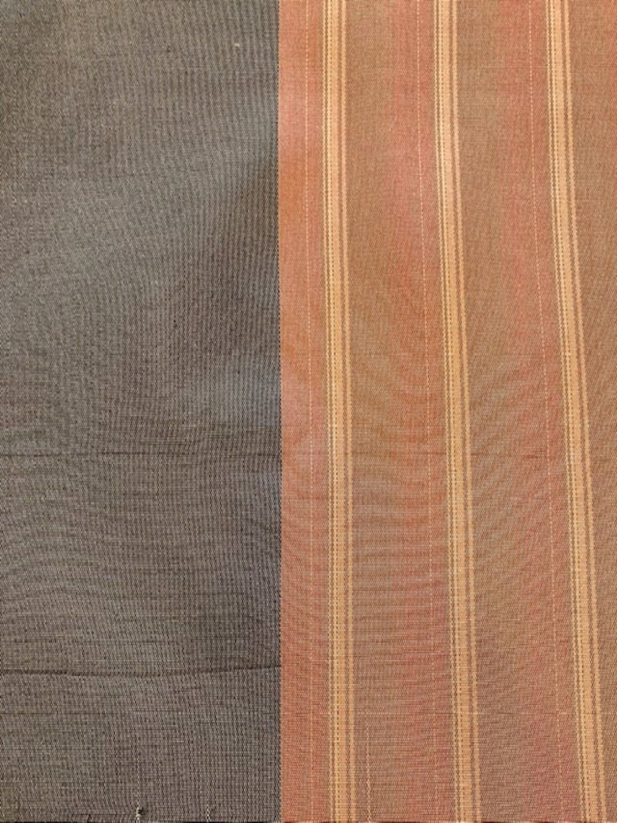 Khaki Grey Silk Taffeta with Rose Coloured Stripe Border