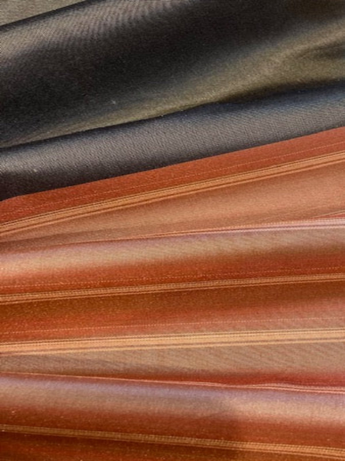 Khaki Grey Silk Taffeta with Rose Coloured Stripe Border