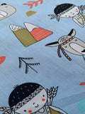 Indian print on pale Blue Cotton Sateen - Deadstock fabric on AmoThreads