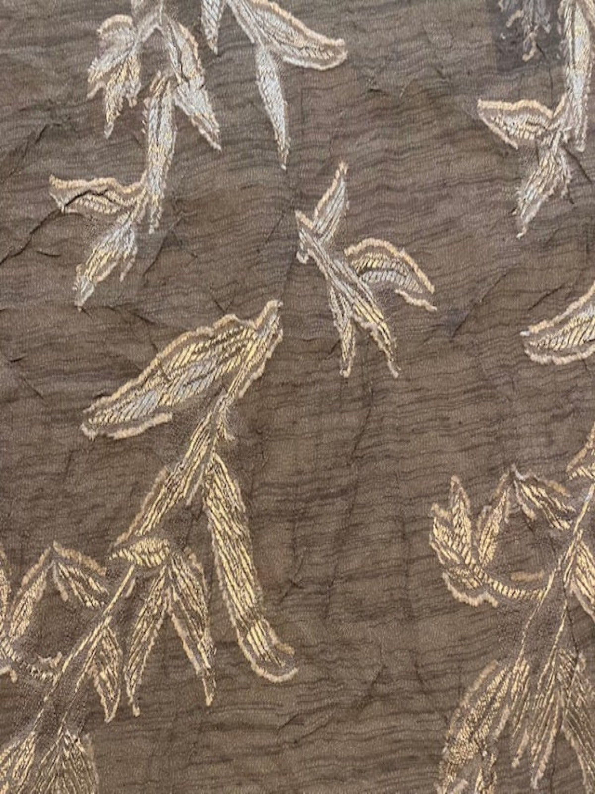 Satin Jacquard on Brown Textured Chiffon
