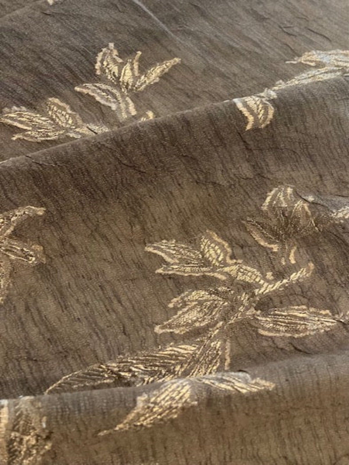 Satin Jacquard on Brown Textured Chiffon