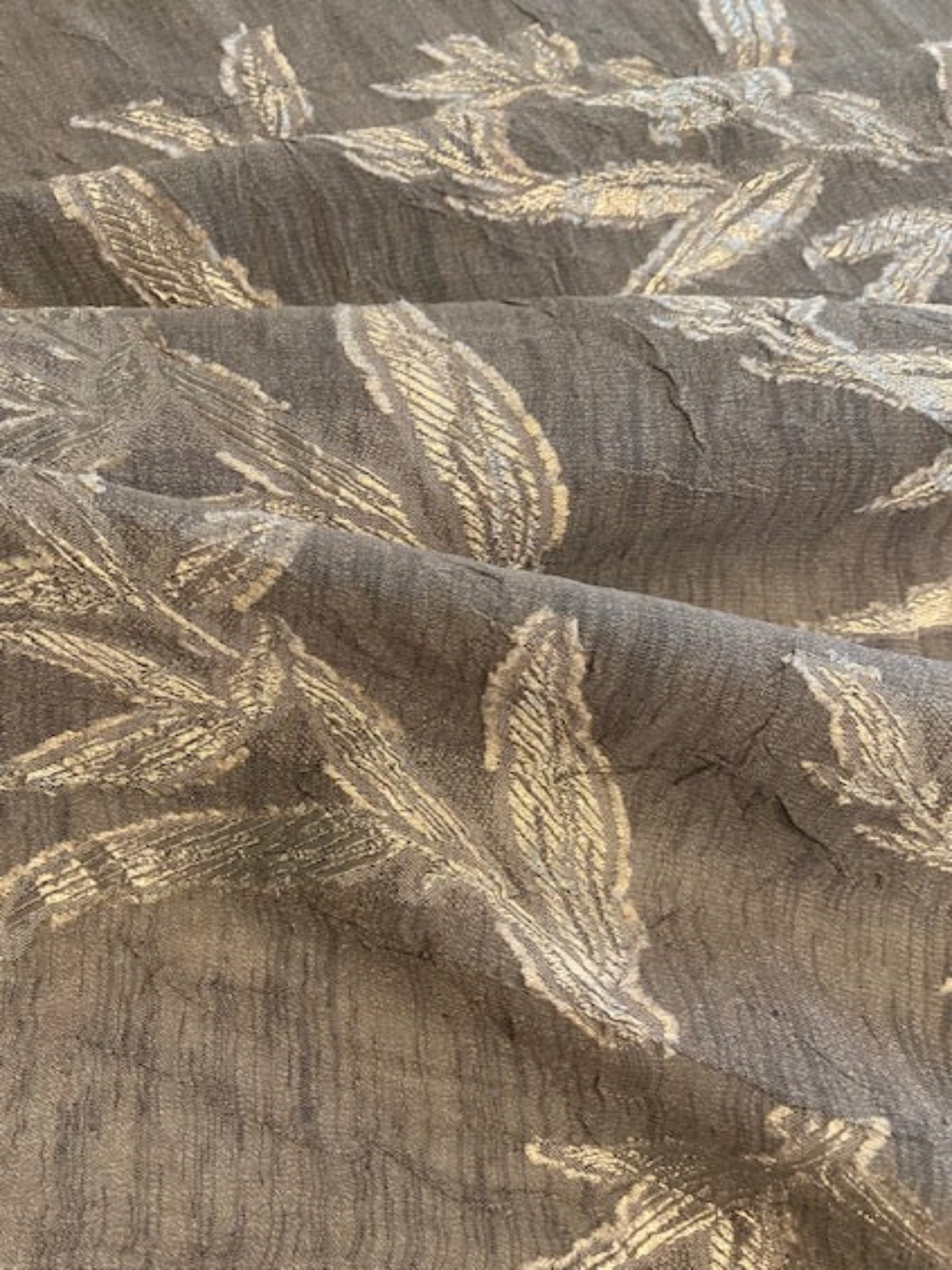 Satin Jacquard on Brown Textured Chiffon