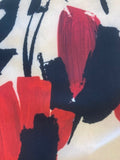 Red/Black Brushstroke Flowers on Ivory Smoot Handle Crepe
