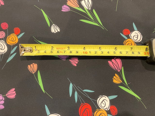 Multi Flower Bunches on Black Crepe De Chine