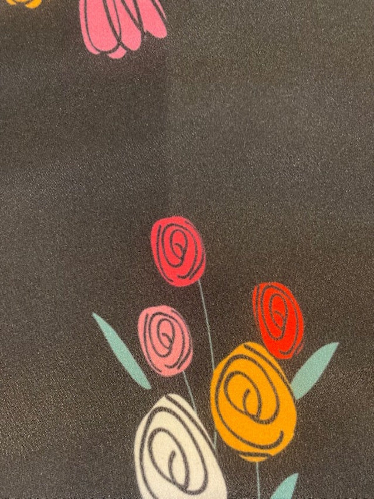 Multi Flower Bunches on Black Crepe De Chine