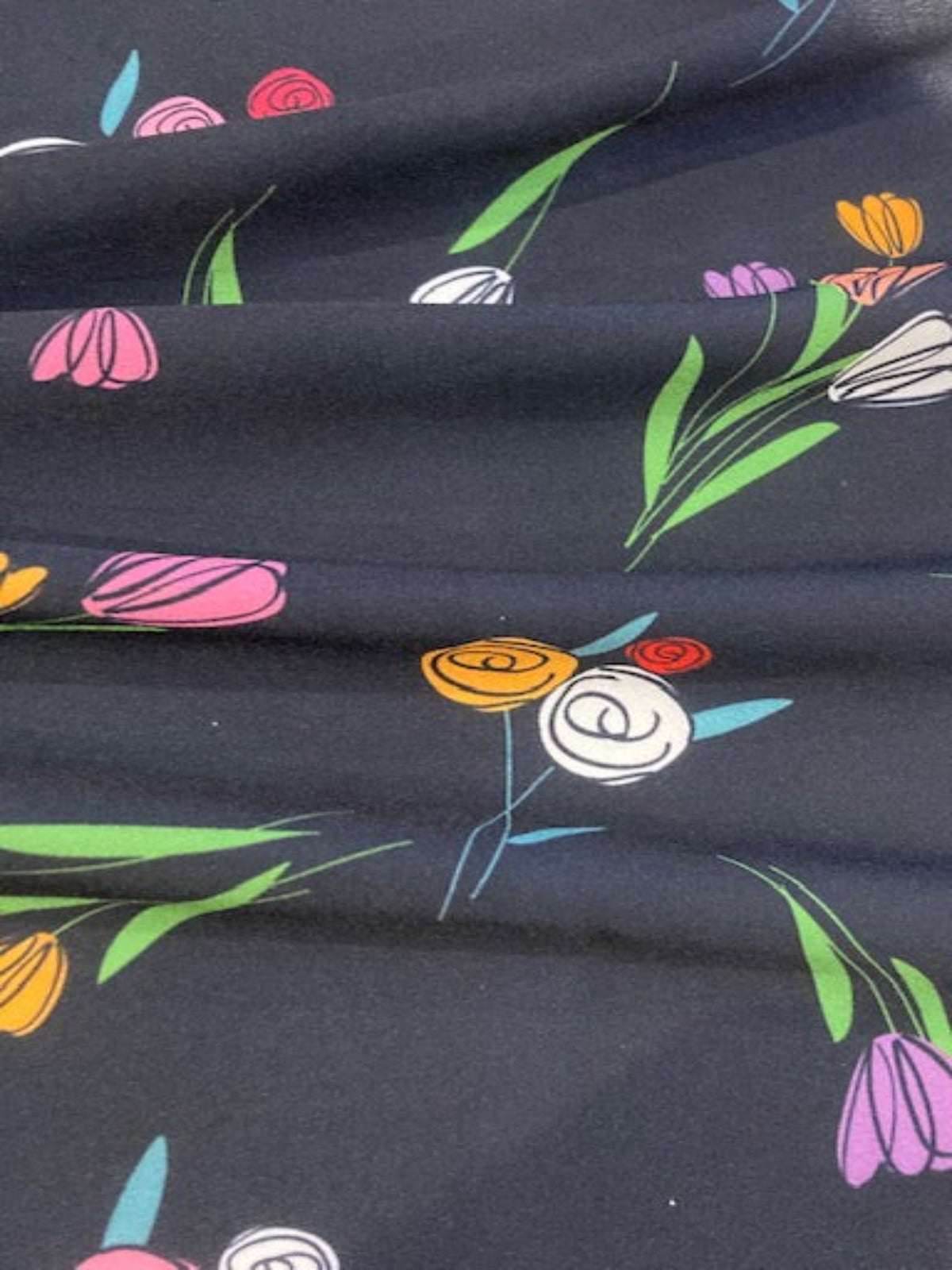 Multi Flower Bunches on Black Crepe De Chine