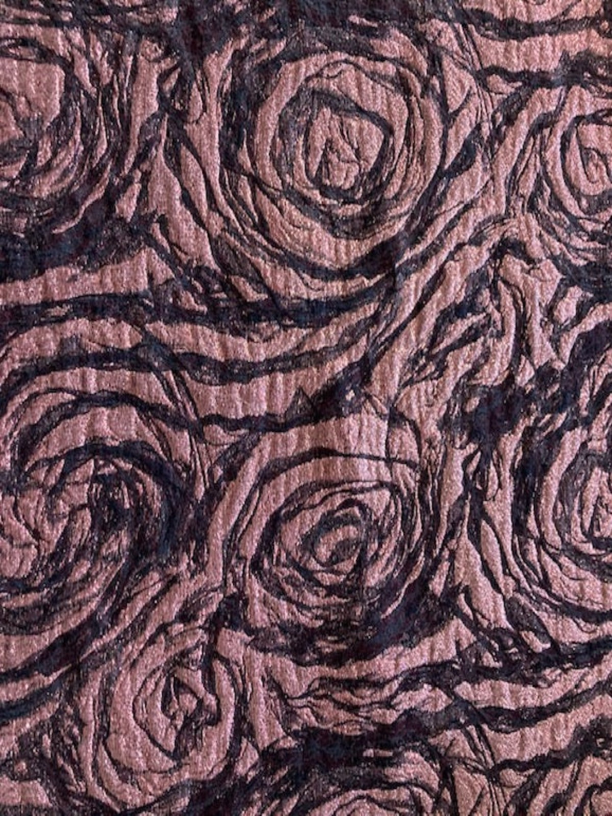 Burgundy Rose Design Lurex Jacquard on Black
