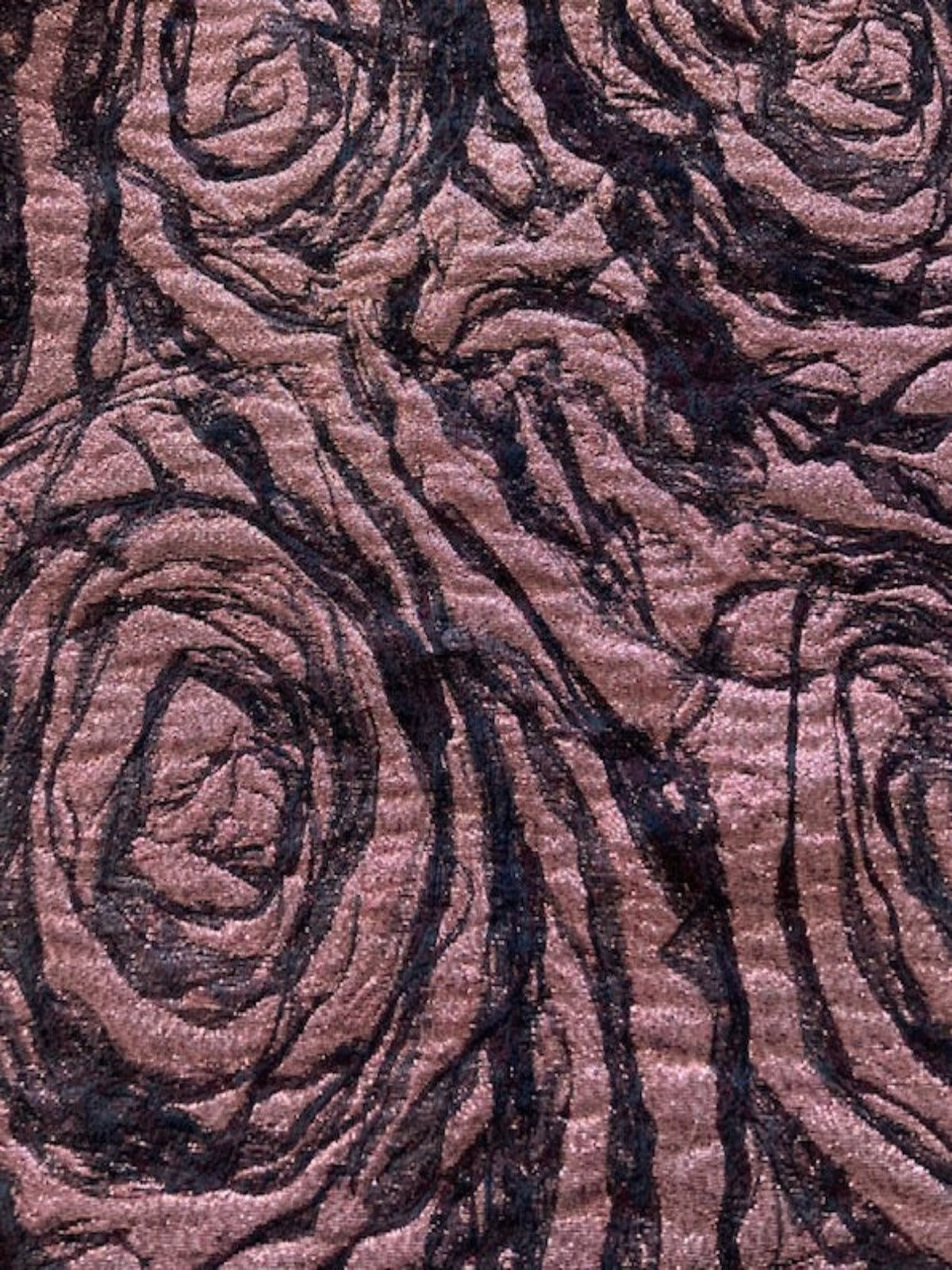 Burgundy Rose Design Lurex Jacquard on Black