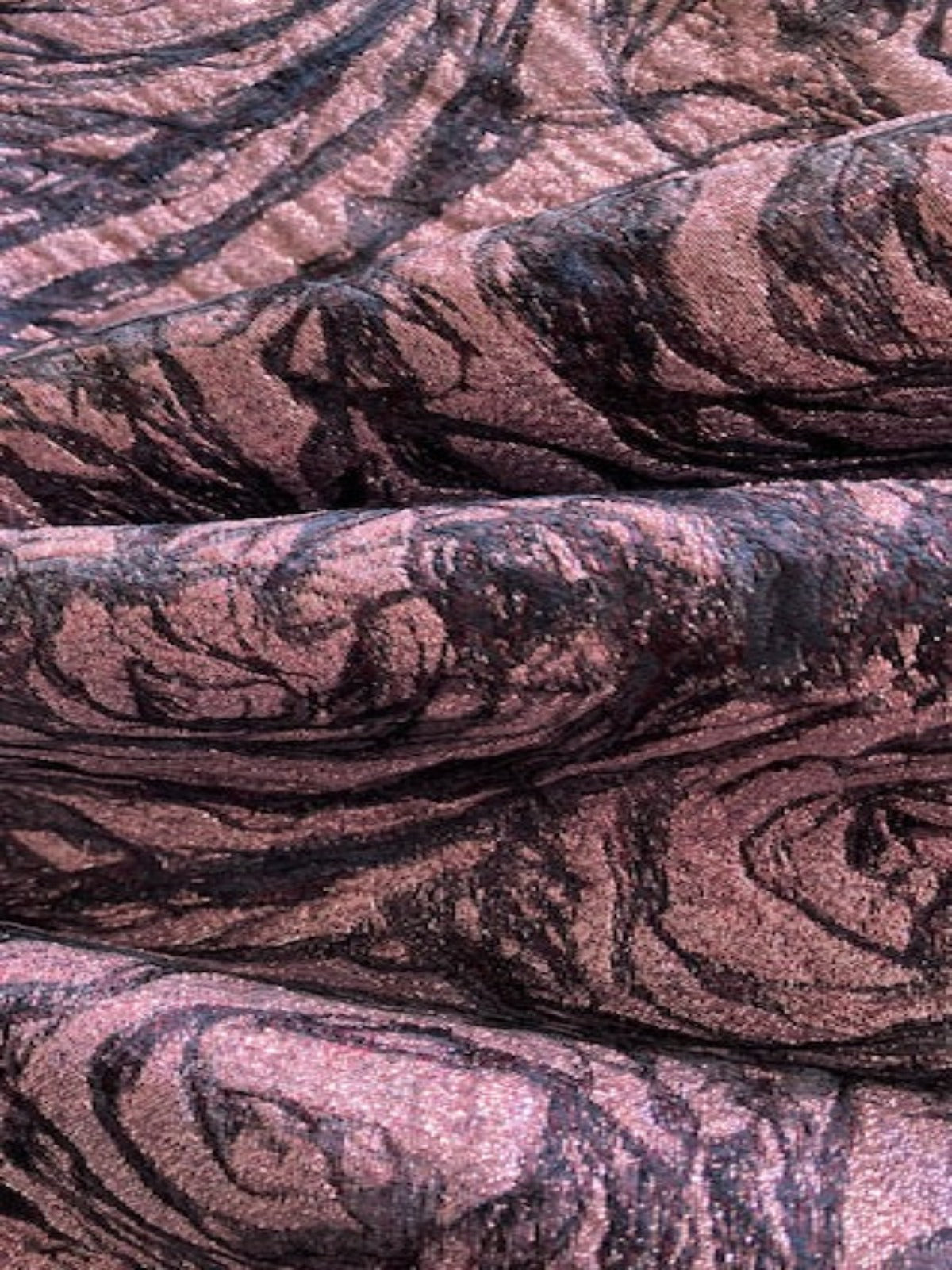 Burgundy Rose Design Lurex Jacquard on Black