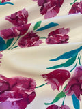 Bright Pink Flowers on Ivory Cotton Sateen