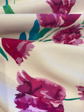 Bright Pink Flowers on Ivory Cotton Sateen