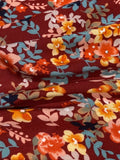 Orange / Pink / Green Flower & Leaf on Burgundy Viscose