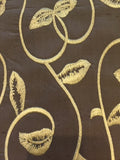 Gold trailing leaf embroidery on mink Silk Dupion - Deadstock fabric on AmoThreads