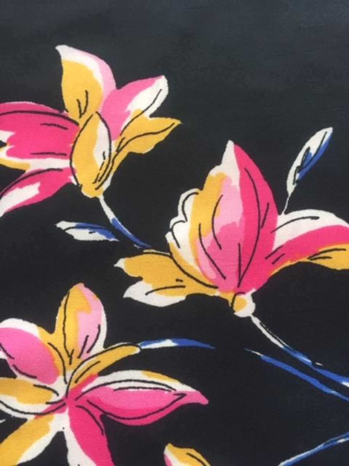 Cerise / Mustard Flower on Black Georgette