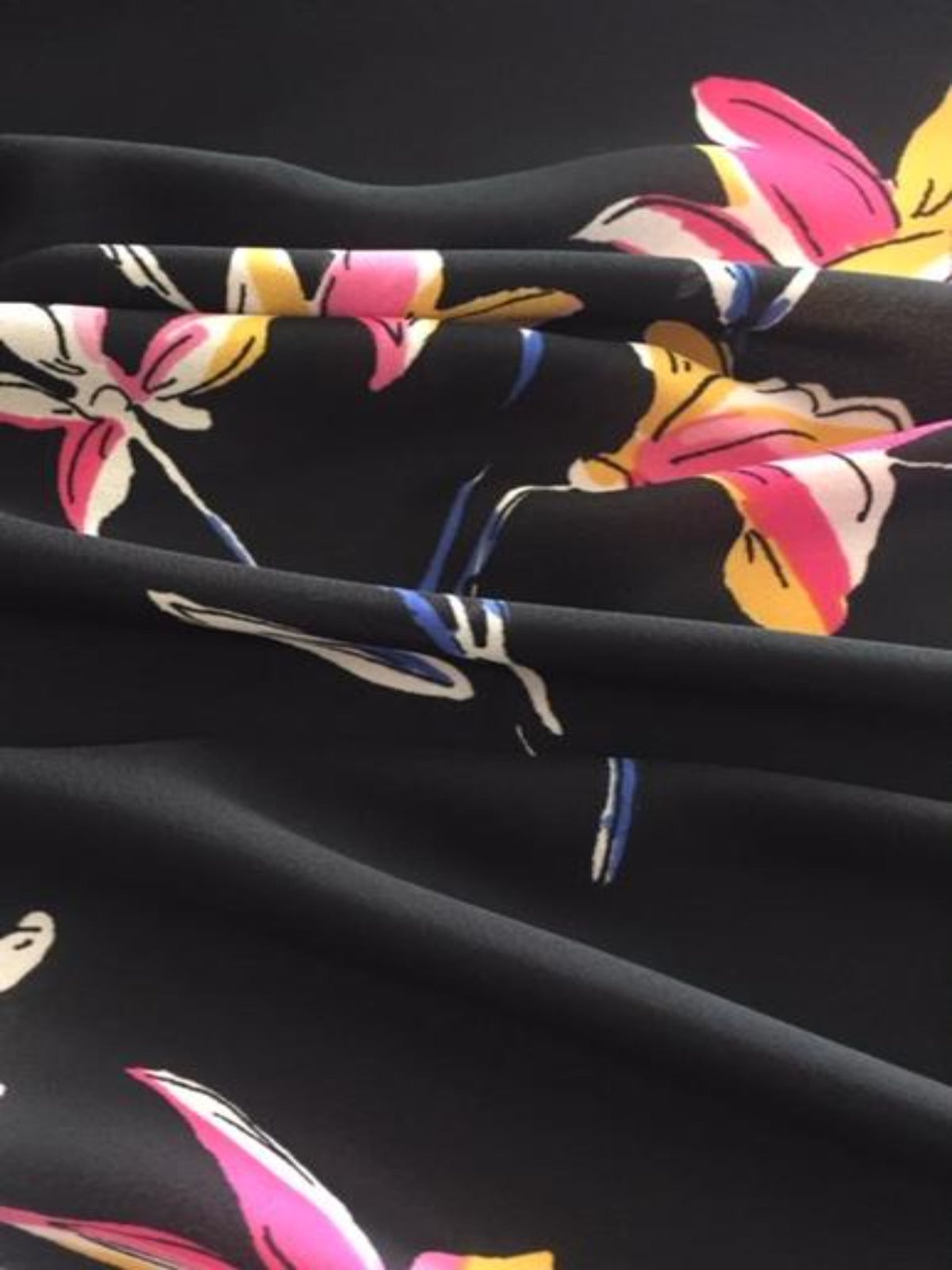 Cerise / Mustard Flower on Black Georgette