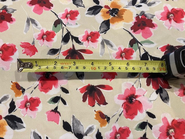 Orange/Pink Flowers on Cream Crepe