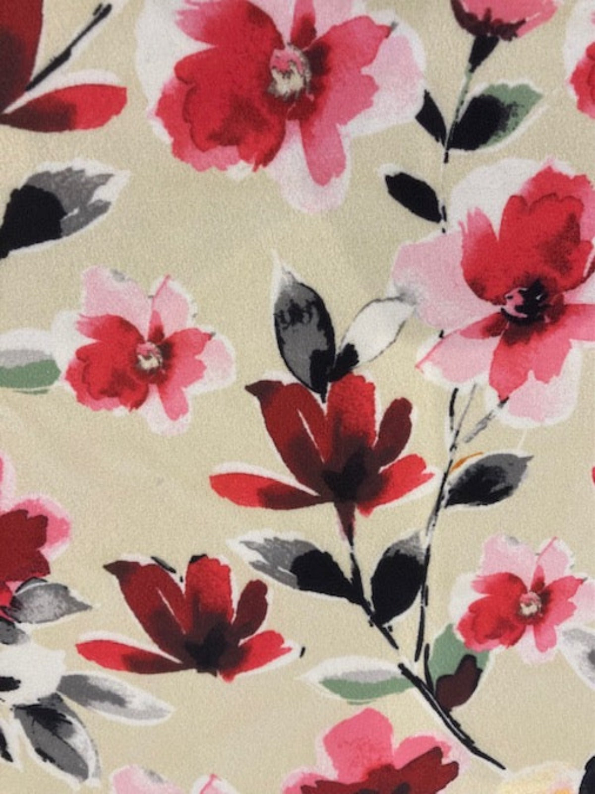 Orange/Pink Flowers on Cream Crepe