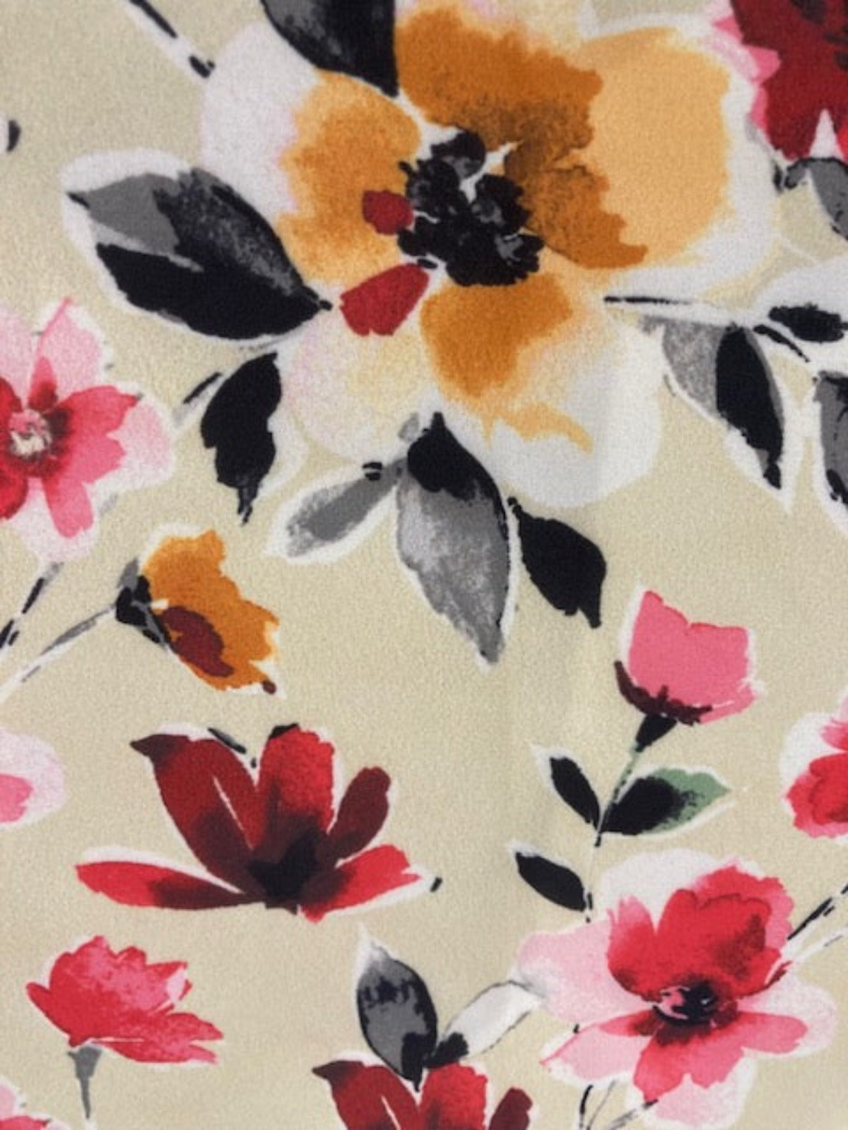 Orange/Pink Flowers on Cream Crepe