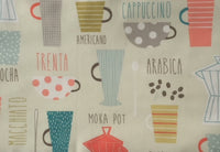 Coffee Theme PVC Coated Cotton - Deadstock fabric on AmoThreads