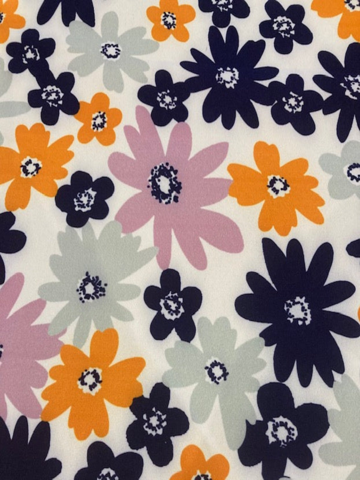 Navy/Orange Daisies on Ivory Crepe Jersey